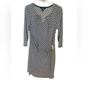 Thalia Sodi Sz M Black White Faux Wrap Gold Metal Accent Cocktail Dress